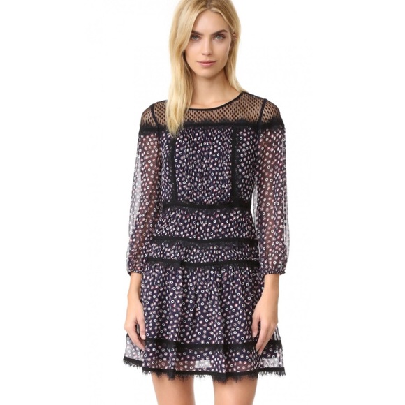 Diane von Furstenberg Silk Lace Jaime Dress Floral Swiss Dot Pleated - Picture 1 of 8